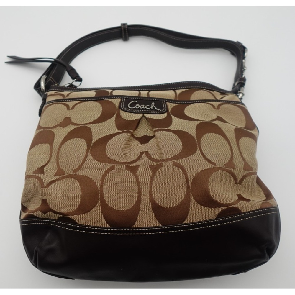 Y2K Vtg COACH Signature C Khaki Canvas Brown Leather